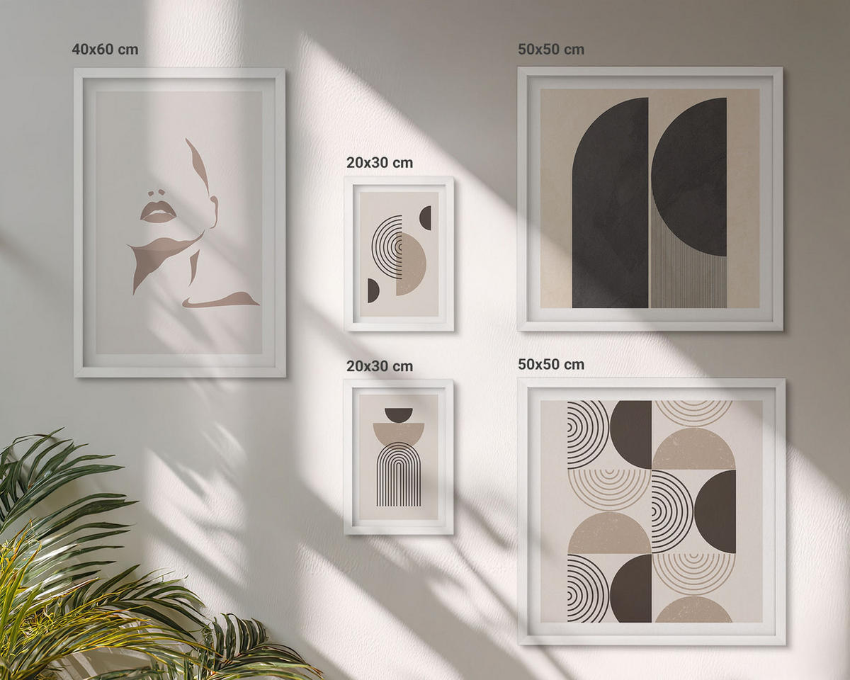 BILDER SET 5er Set - 50x50 cm & 20x30 cm & 40x60 cm Weißer Rahmen - Abstrakte Gesichtsformen - Weiß, Kunststoff (40/60cm) - TULUP