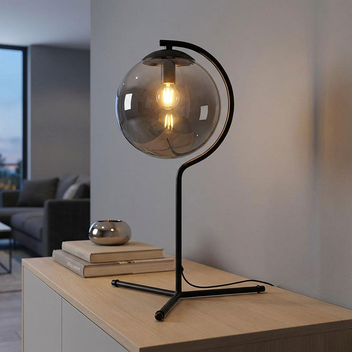 LED TISCHLEUCHTE PORRY Grau Metall Glas - Grau, Glas (35/35/50cm) - Globo Lighting
