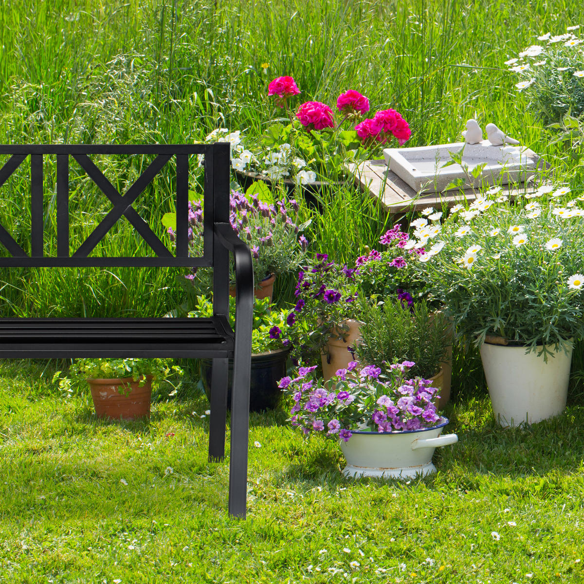 GARTENBANK - Schwarz, Metall (127/81/56cm) - Relaxdays