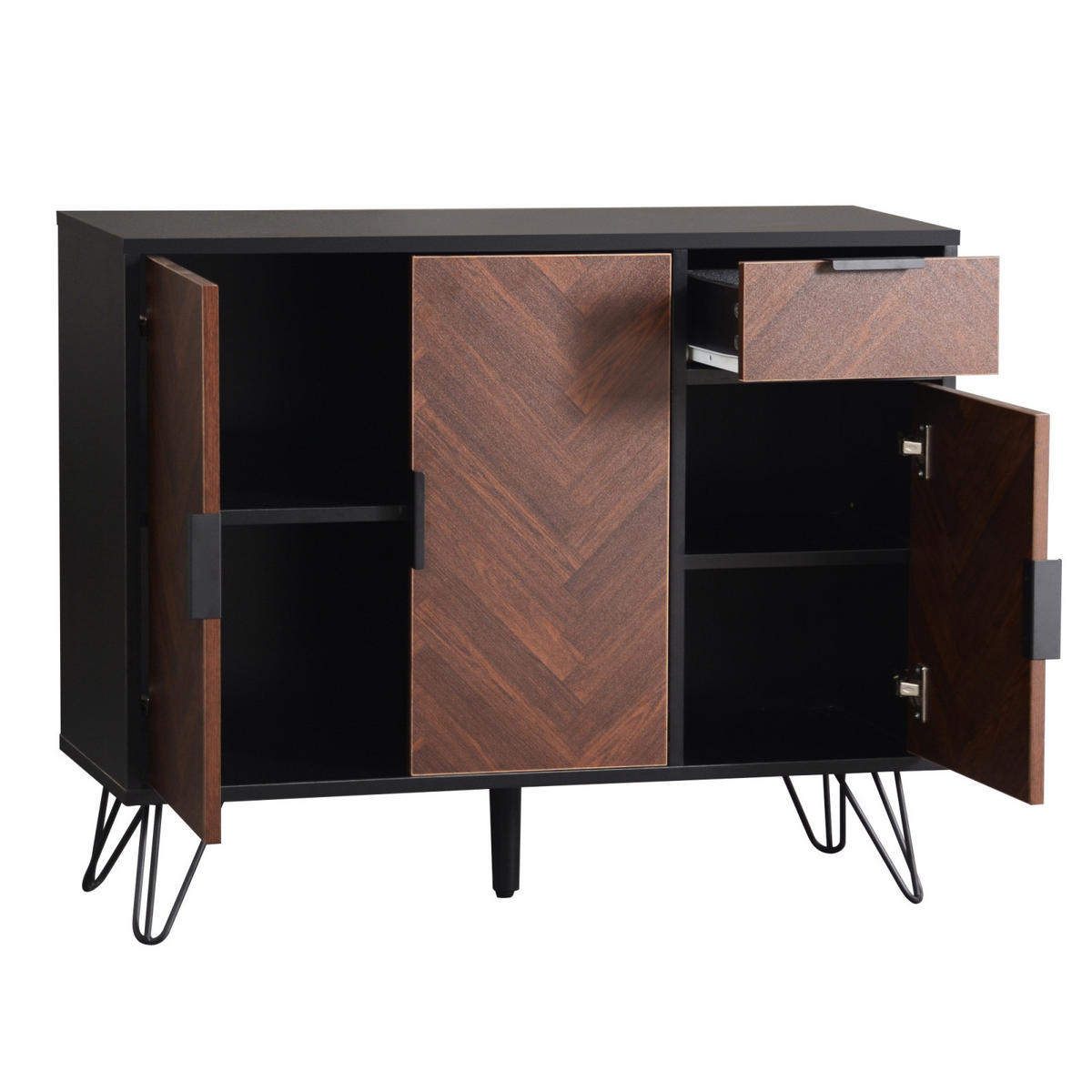SIDEBOARD 90x30x71,5 cm, modernes Design, Schwarz - Schwarz, Holz (90/71/30cm)
