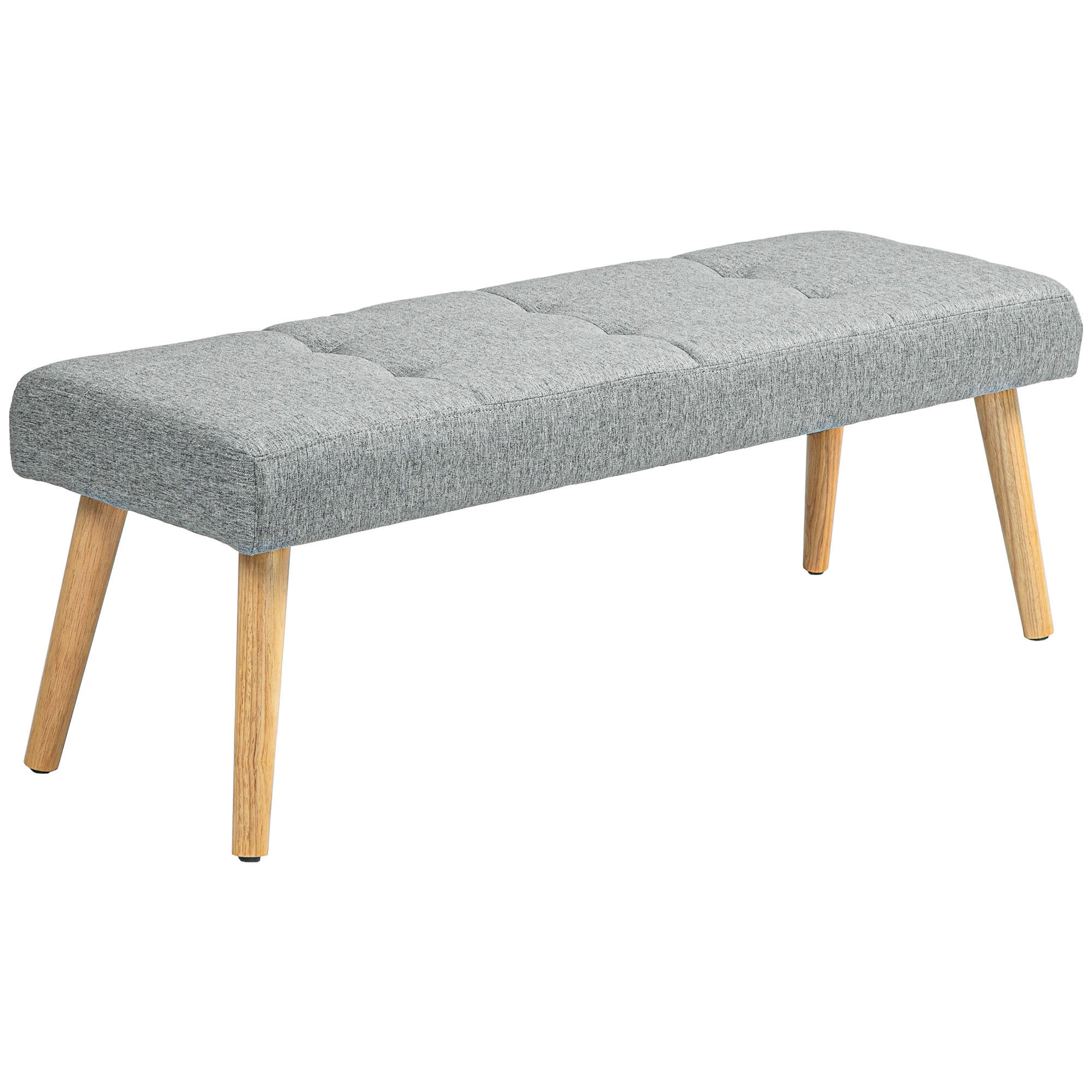 SITZBANK, Polsterbank mit Leinenoptik, Knopfheftung, Bettbank mit Holzbeine, Grau - Grau, Kunststoff (41/43/120cm) - HOMCOM