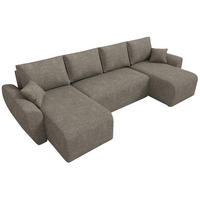WOHLANDSCHAFT Rotterdam U mit Schlaffunktion Braun Bouclé - Braun, Textil (310/80/141cm) - Bromarkt