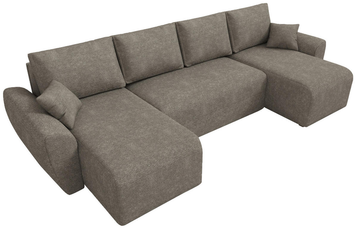 WOHLANDSCHAFT Rotterdam U mit Schlaffunktion Braun Bouclé - Braun, Textil (310/80/141cm) - Bromarkt