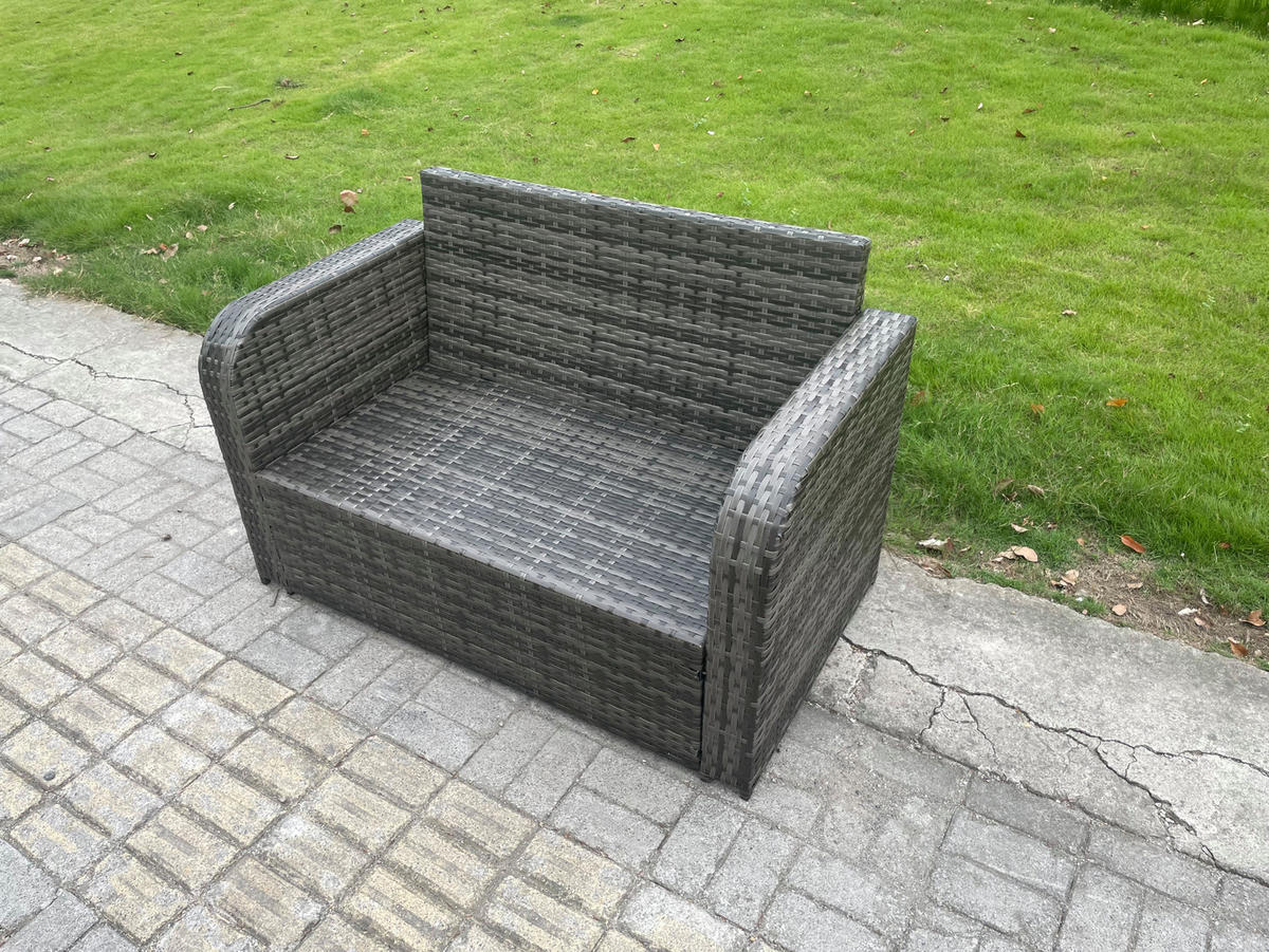 GARTENSOFA SET mit rechteckigem COUCHTISCH Polyrattan 5-Sitzer Dunkelgrau - Dunkelgrau/Grau, Glas/Kunststoff - Fimous