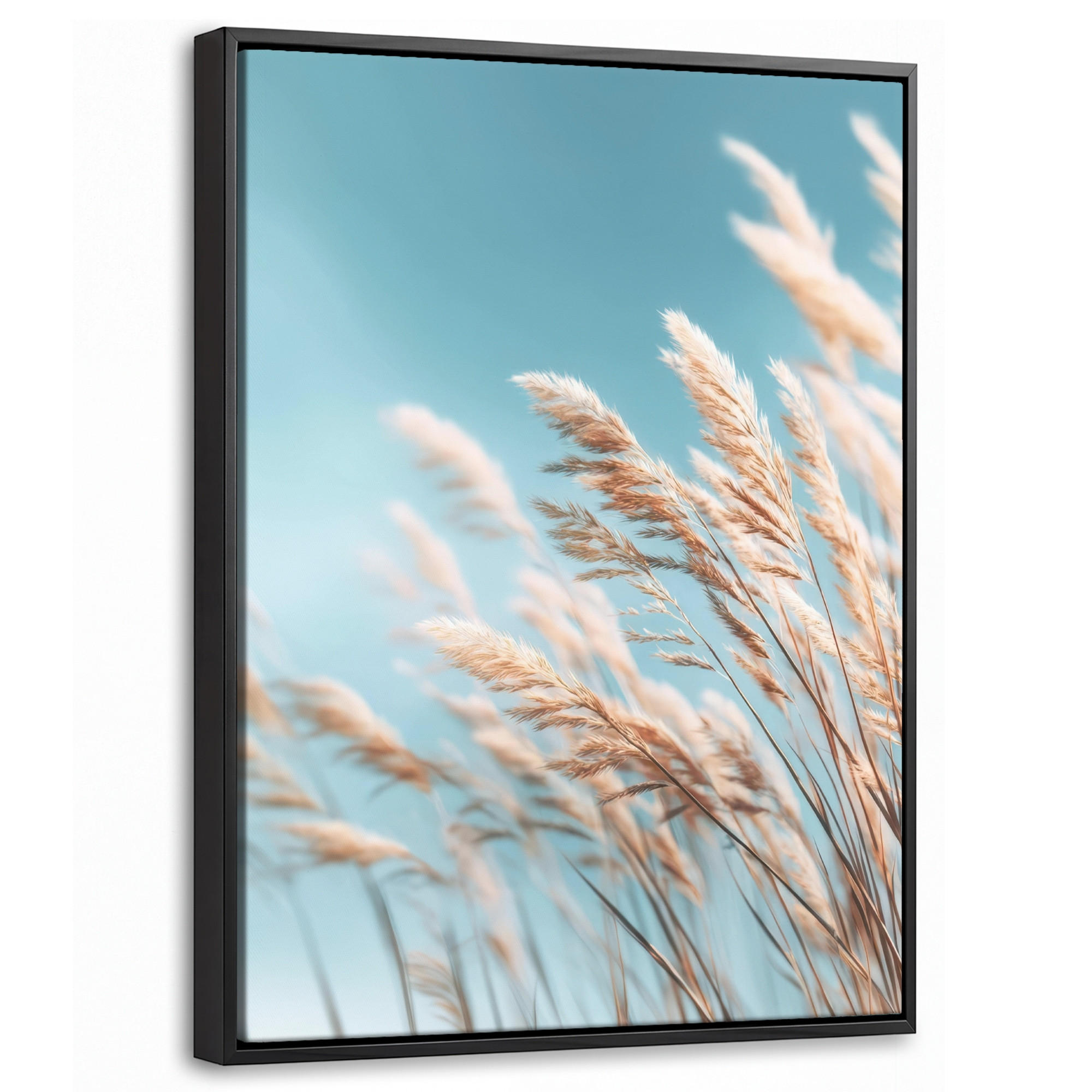 LEINWAND Bilder mit Rahmen - Ziergras - Wind - Hellbraun - 30x40 - Hellblau, Textil (30/40cm) - MuchoWow