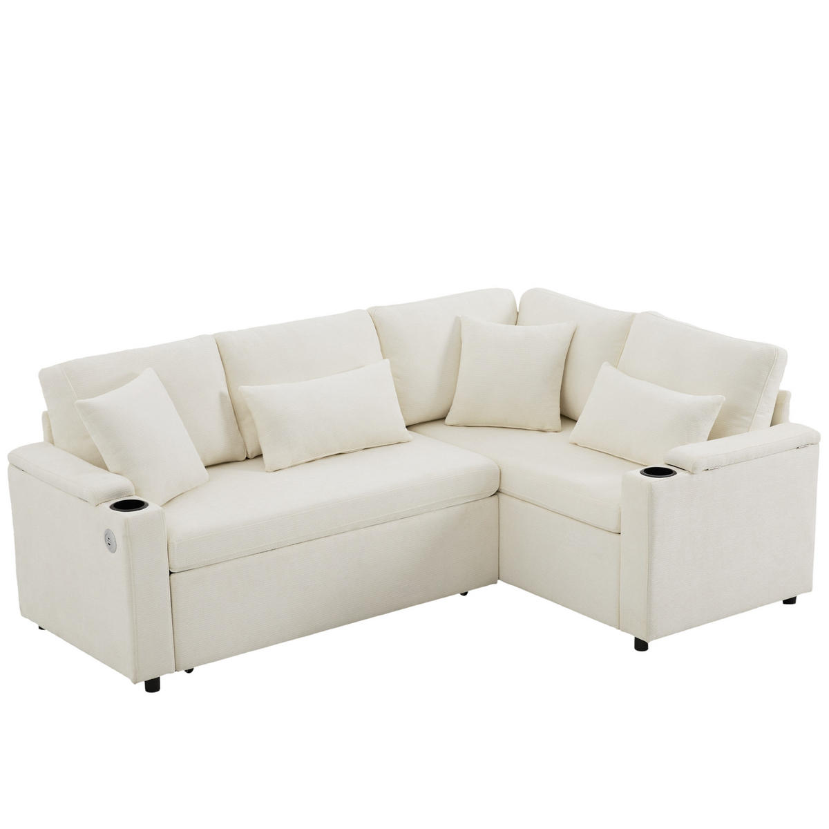 SCHLAFSOFA 206.5x141x86 cm aus Chenille L-förmiges 4-Sitzer, beige - Beige, Textil (141/206.5cm) - Luhomfu