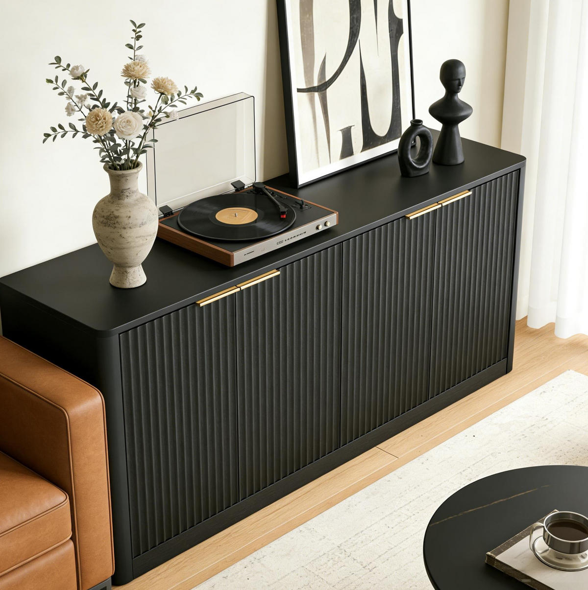 SIDEBOARD aus MDF 150x40x70 cm Schwarz mit 4 Türen und Stauraum - Schwarz, Holzwerkstoff (150/70.5/40cm) - IVMEU
