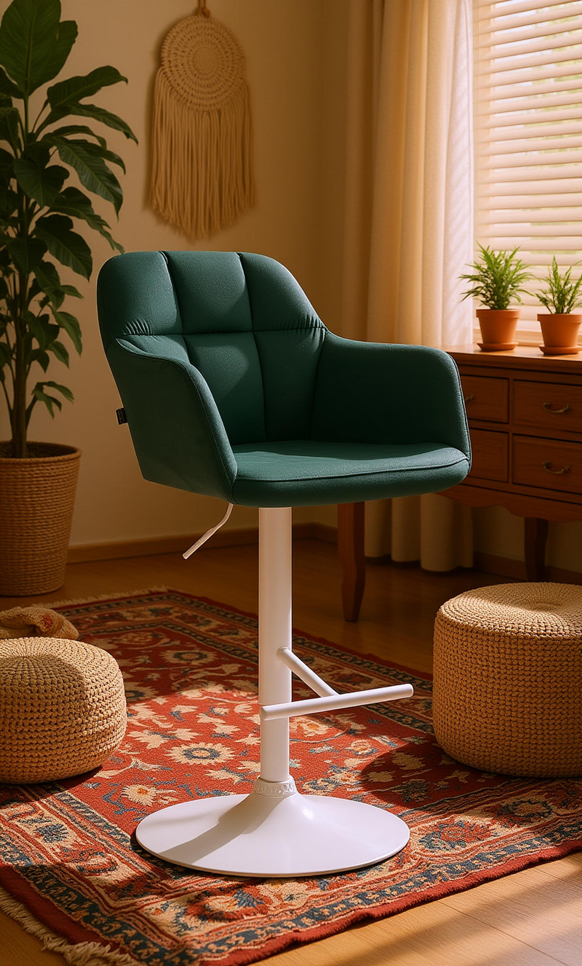 BARHOCKER Nardo Samt weiß grün - Weiß/Grün, Textil/Metall (57/118/59cm) - TPFLiving