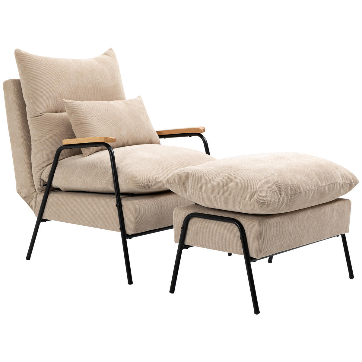 POLSTERSESSEL DE-07547 mit Hocker, Liegefunktion und Kissen Beige - Beige, Metall (68/88/91.5cm) - ComfortXL