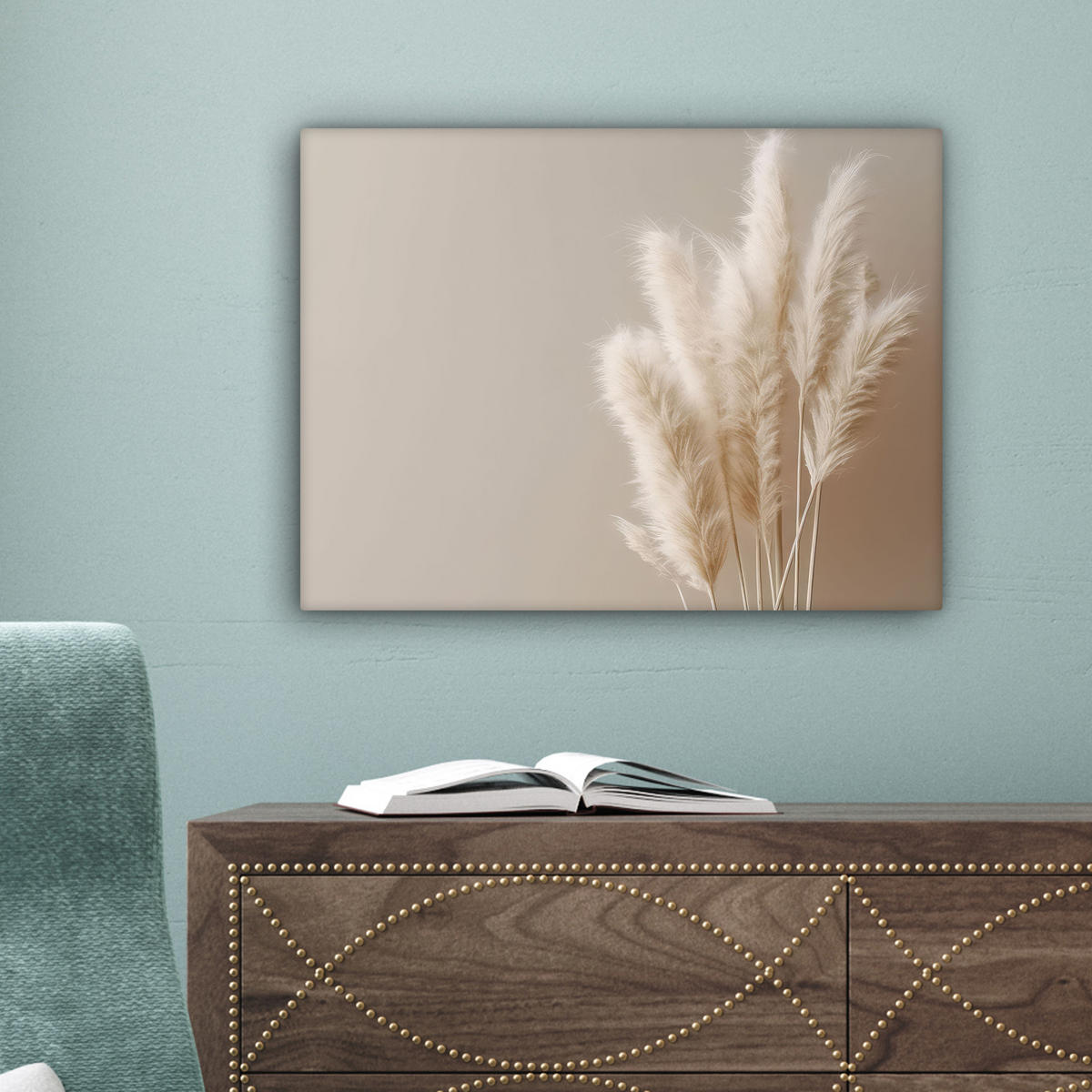 LEINWANDBILD Pampasgras - Federn - Pastell - Weiß 40x30 cm - Naturfarben, Textil (40/30cm) - MuchoWow