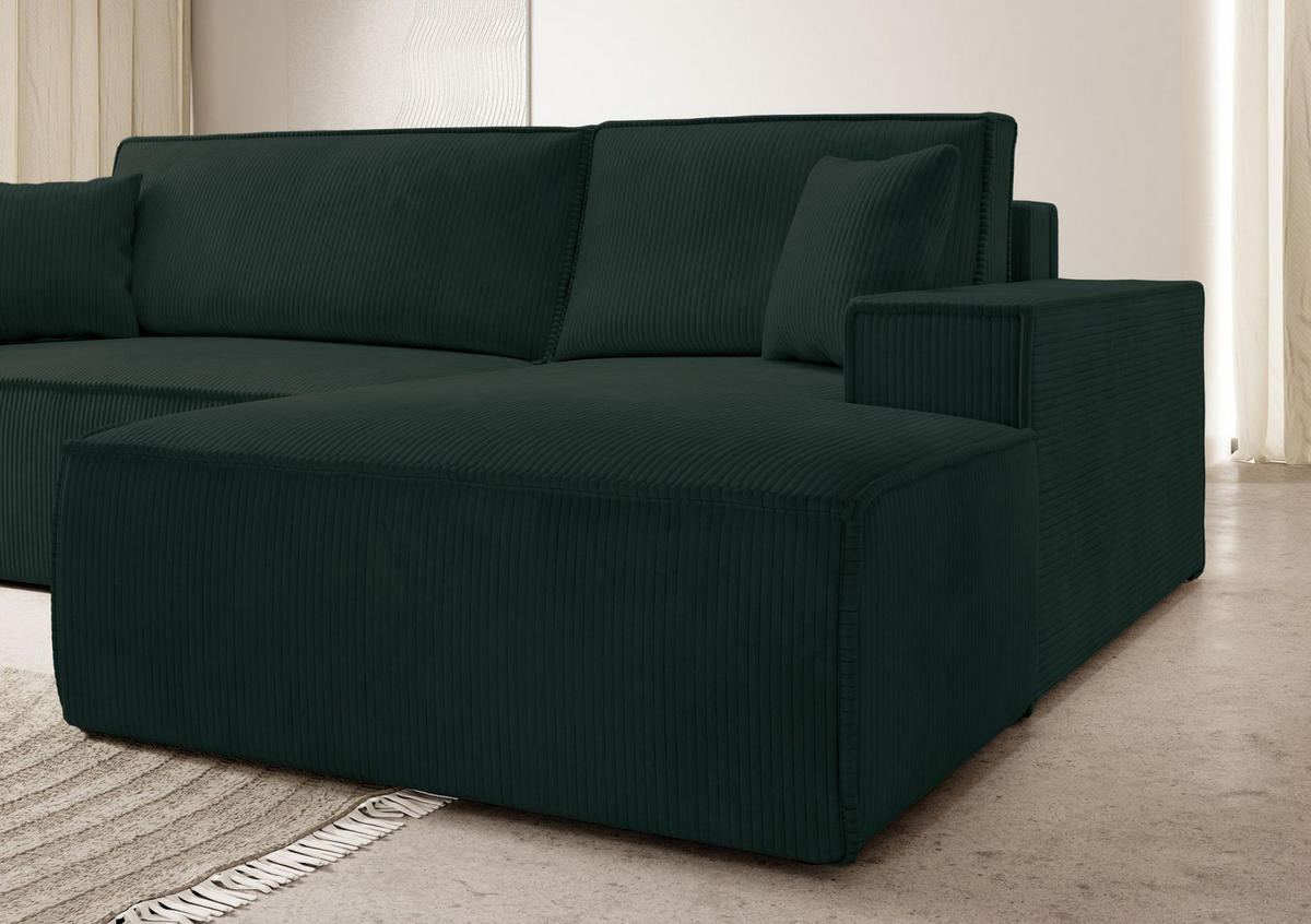 ECKSOFA Farese Dunkelgrün Cordbezug - Schwarz/Grün, Kunststoff/Textil (267/167cm) - Selsey
