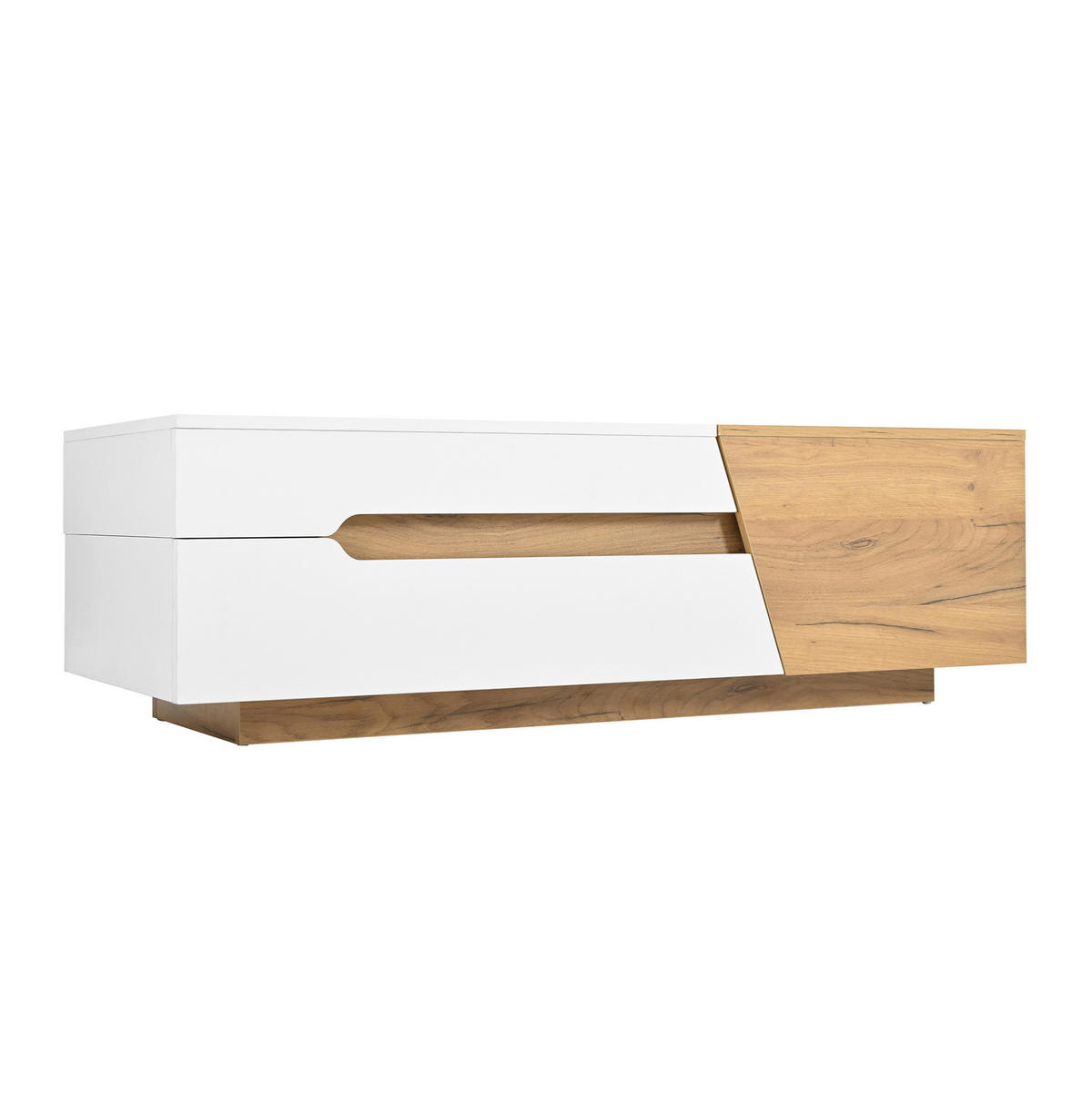 COUCHTISCH aus MDF mit verschiebbarem Stauraum und 2 Schubladen, 120/50/37,5 cm, weiß und natur - Weiß, Holzwerkstoff (120/50/37.5cm) - Redom