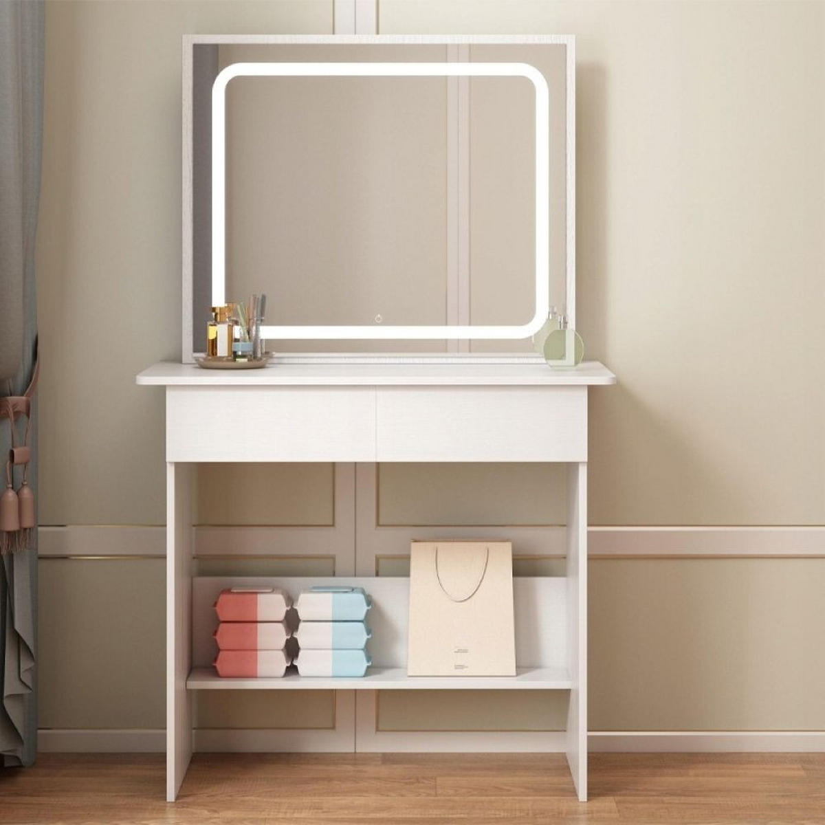 SCHMINKTISCH, weiß 45/90/146 cm - Weiß, Holzwerkstoff (102/11/74cm)