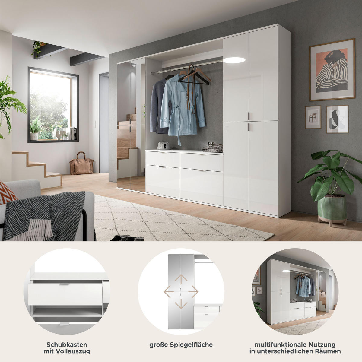 GARDEROBENKOMBINATION 4tlg. Projekt X Garderobe in Artisan Eiche Nachbildung B/H/T: 243x193x34 cm - Eiche Artisan, Holzwerkstoff (243/193/34cm)