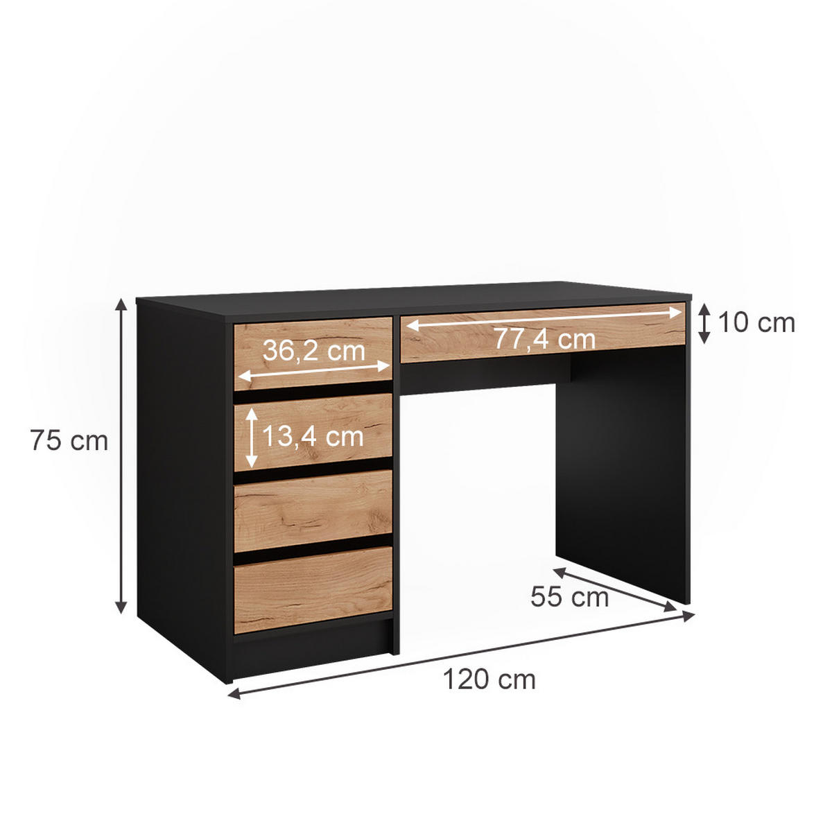 SCHREIBTISCH Sherry Anthrazit/Goldkraft Eiche 120 x 75 cm - Anthrazit/Eiche Wotan, Holzwerkstoff (120/55/75cm) - Vicco