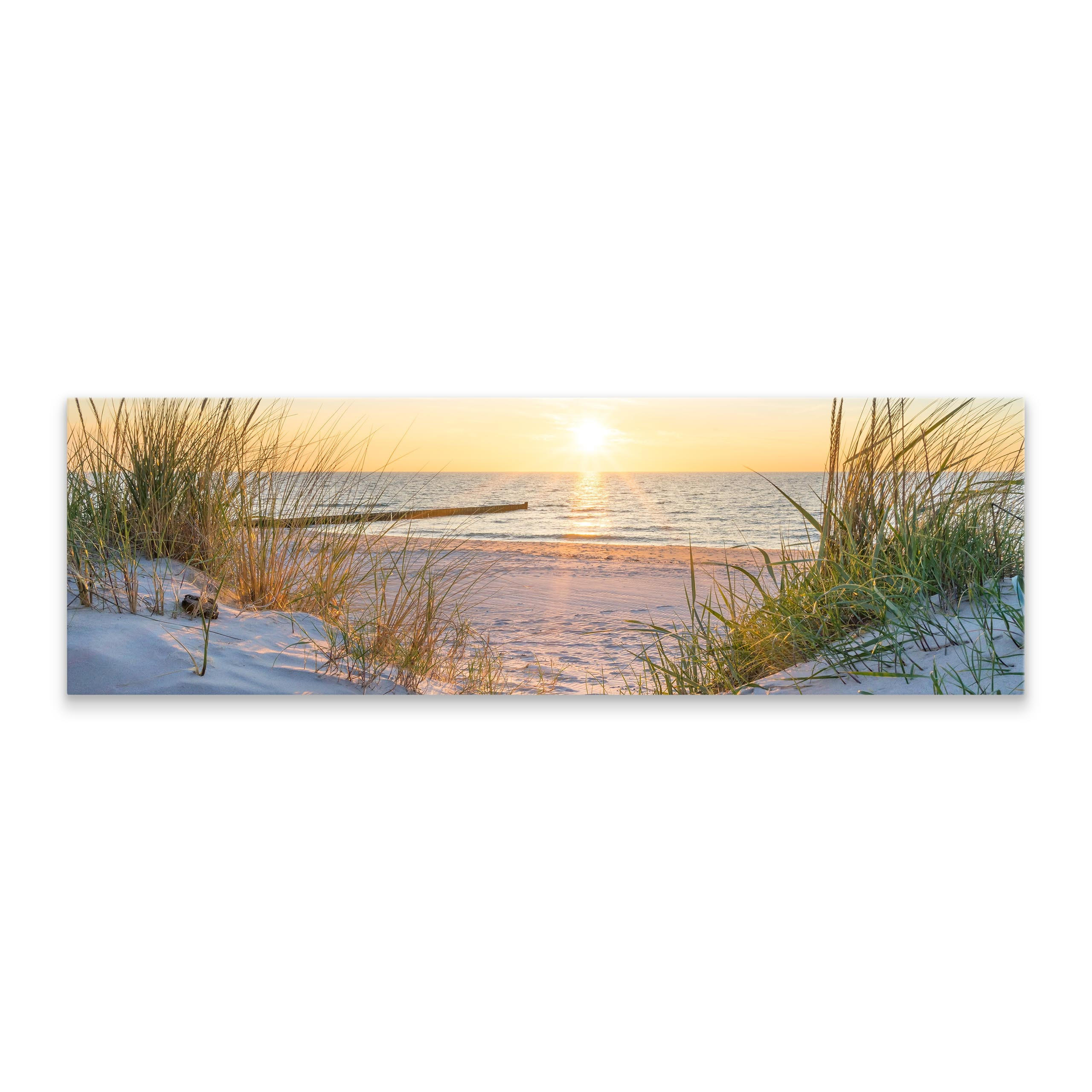 Thumbnail - Muralo Panoramabild, Beige, Grün, Gelb, Grau, Textil, Kiefer, Wasser/Strand/Meer, Rechteckig, 145x45 cm, einfache und sc...