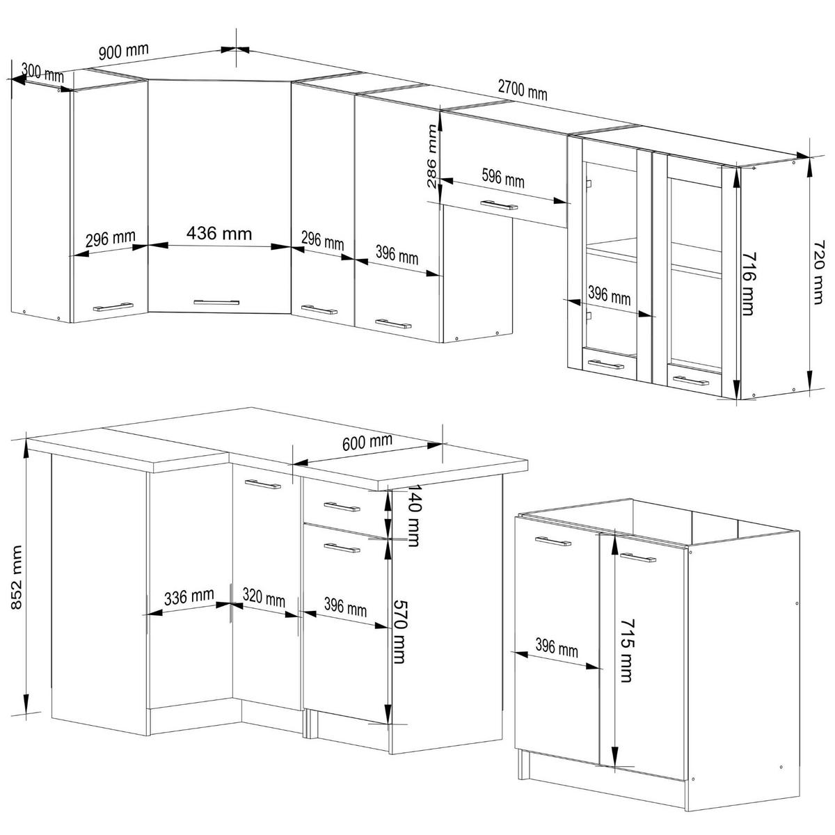BUCĂTĂRIE fără electrocasnice Alb 203/300/46 - alb, compozit lemnos (300/203/46cm) - RAUMHIRSCH FURNITURE