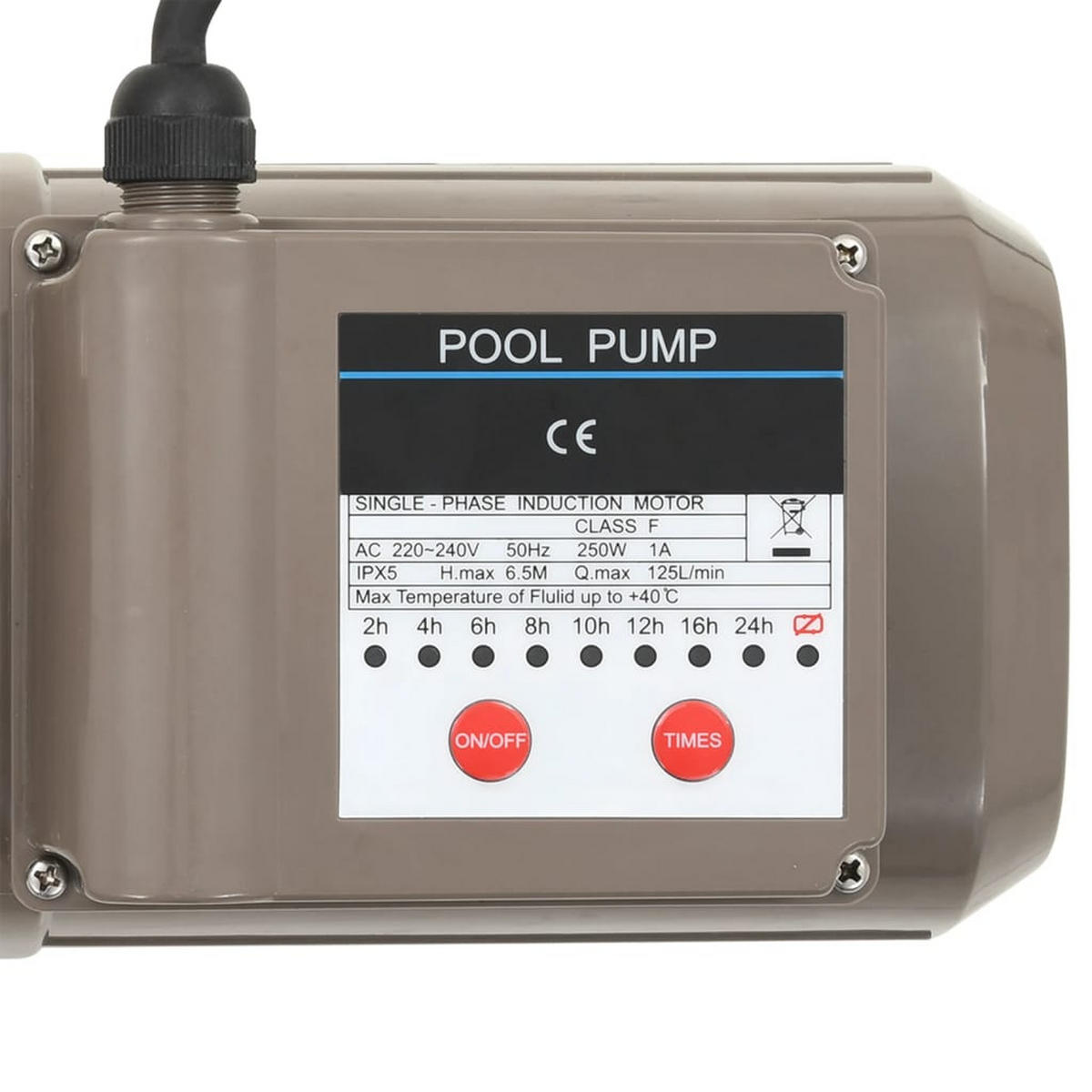 POOLPUMPE Mit Timer Schwarz 0,25 PS 8000 L/H - Schwarz, Kunststoff (15.2/23.4/41.1cm) - vidaXL