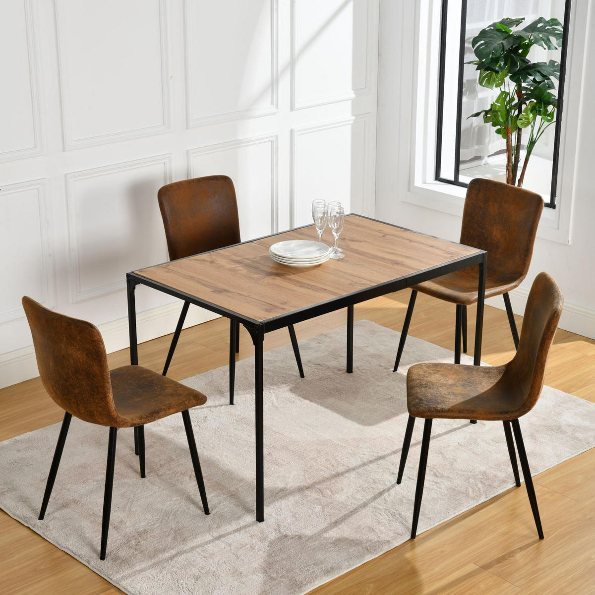 STUHL-SET 4 Stück braun - Schwarz/Braun, Holzwerkstoff/Textil (44/87/54cm) - Urban Meuble