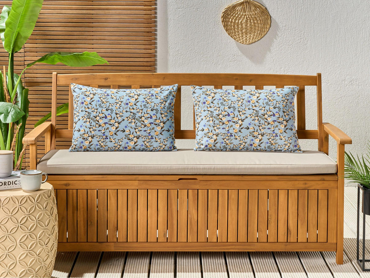 GARTENKISSEN 2er-Set Blumenmuster blau 40/60 cm Valloria - Hellblau, Textil (60/40cm) - Beliani