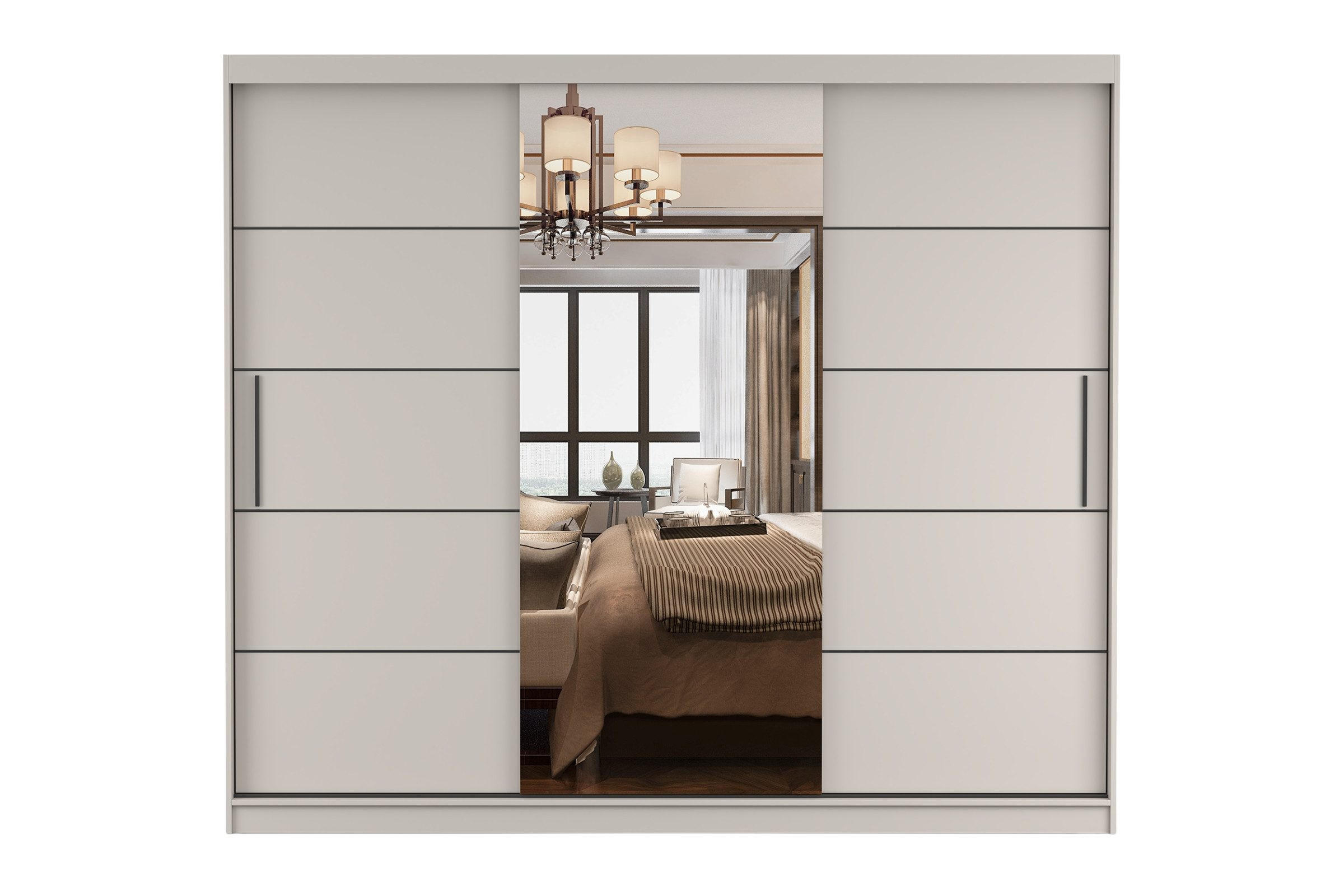 SCHWEBETÜRENSCHRANK ALASKA 250cm breit in Kaschmir mit Spiegel und LED - Kaschmir, Holzwerkstoff (250/218/61cm) - Deine Möbel 24