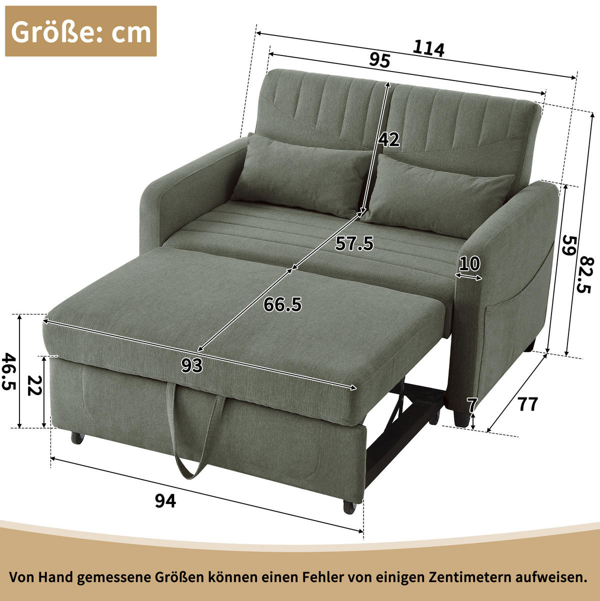 SCHLAFSOFA mit Liegefläche 95/166 cm – 3-fach verstellbar - Olivgrün, Textil (77/82.5/114cm) - BEAOK
