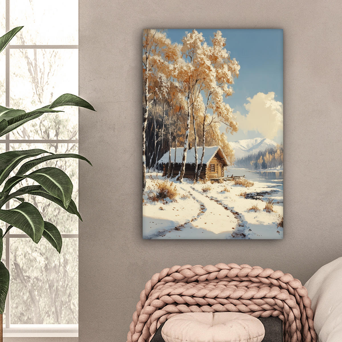 LEINWANDBILD Winter - Schnee - Zuhause - Natur 40x60 cm - Hellbraun, Textil (40/60cm) - MuchoWow