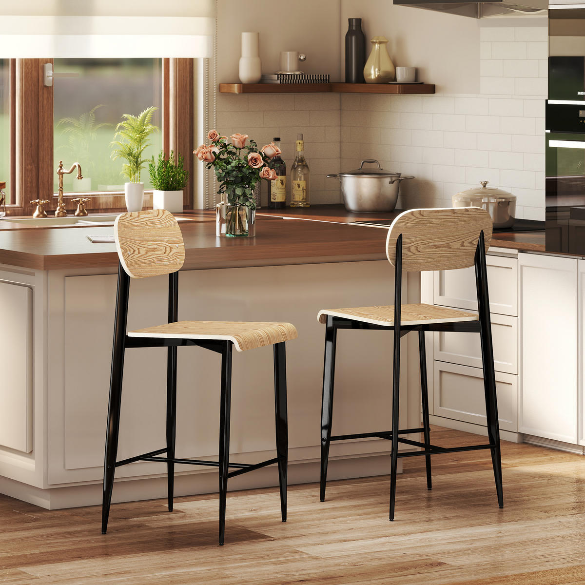 BARHOCKER 2er-SetNaturfarben 55.0/43.0/103.0 cm - Naturfarben, Metall (43/103/55cm)