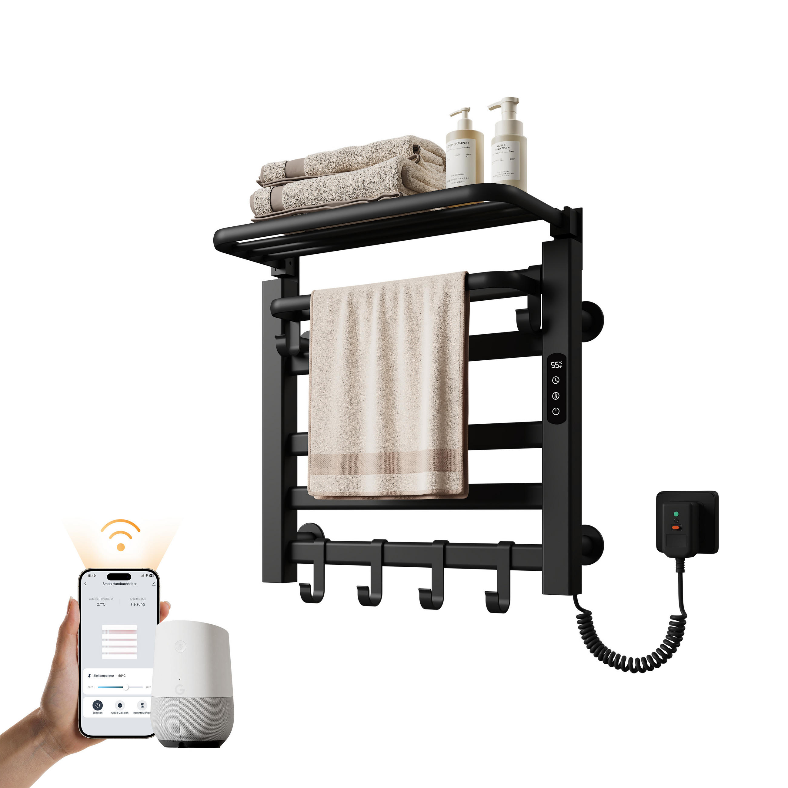 EMKE RADIÁTOR Elektrický radiátor s WiFi a dálkovým ovládáním, černý, 50/50 cm