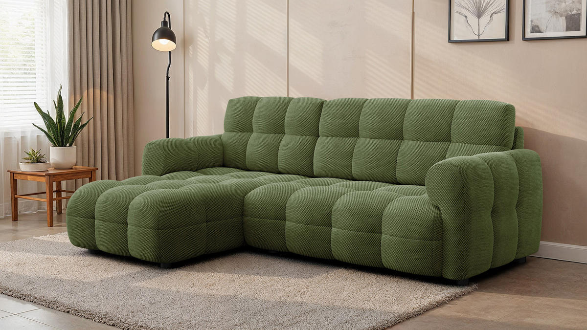 ECKSOFA MELLOW 3-Sitzer, olive - Schwarz/Grün, Holz/Textil (232/156cm) - Courtois Laville