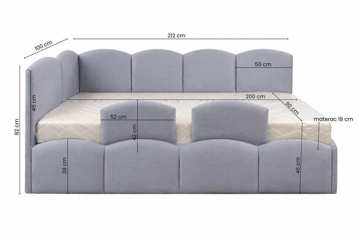KINDERBETT TIM 90x200 links Altrosa mit Bettkasten & Rausfallschutz - Altrosa, Textil (90/200cm) - KS Home Concept