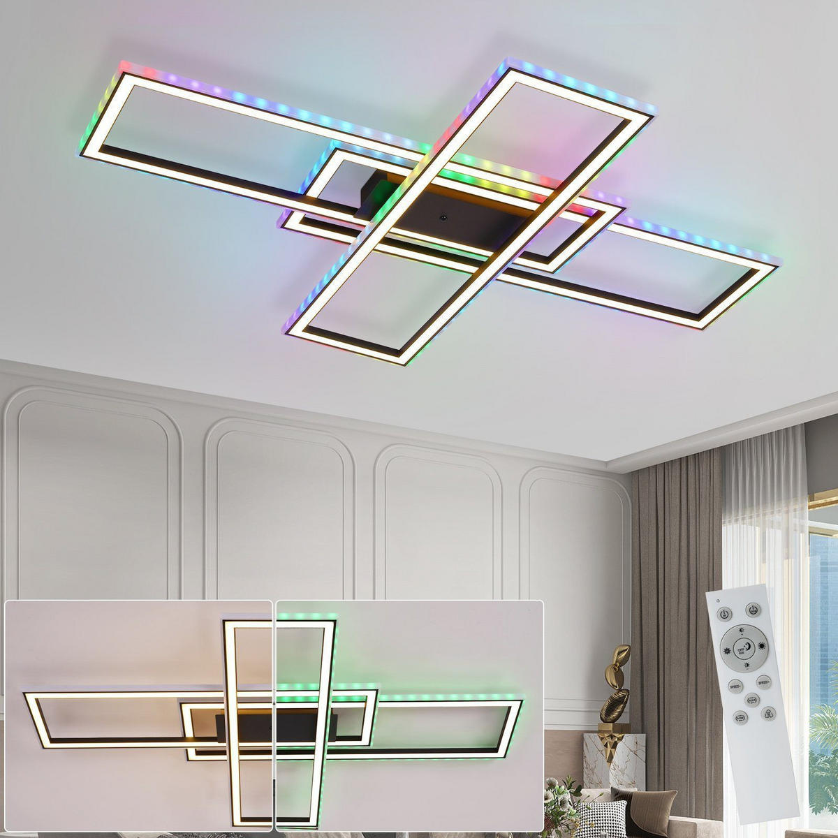 LED-DECKENLEUCHTE Luiz 71/101.2/7cm - Schwarz, Metall (101.2/71/7cm) - Nettlife