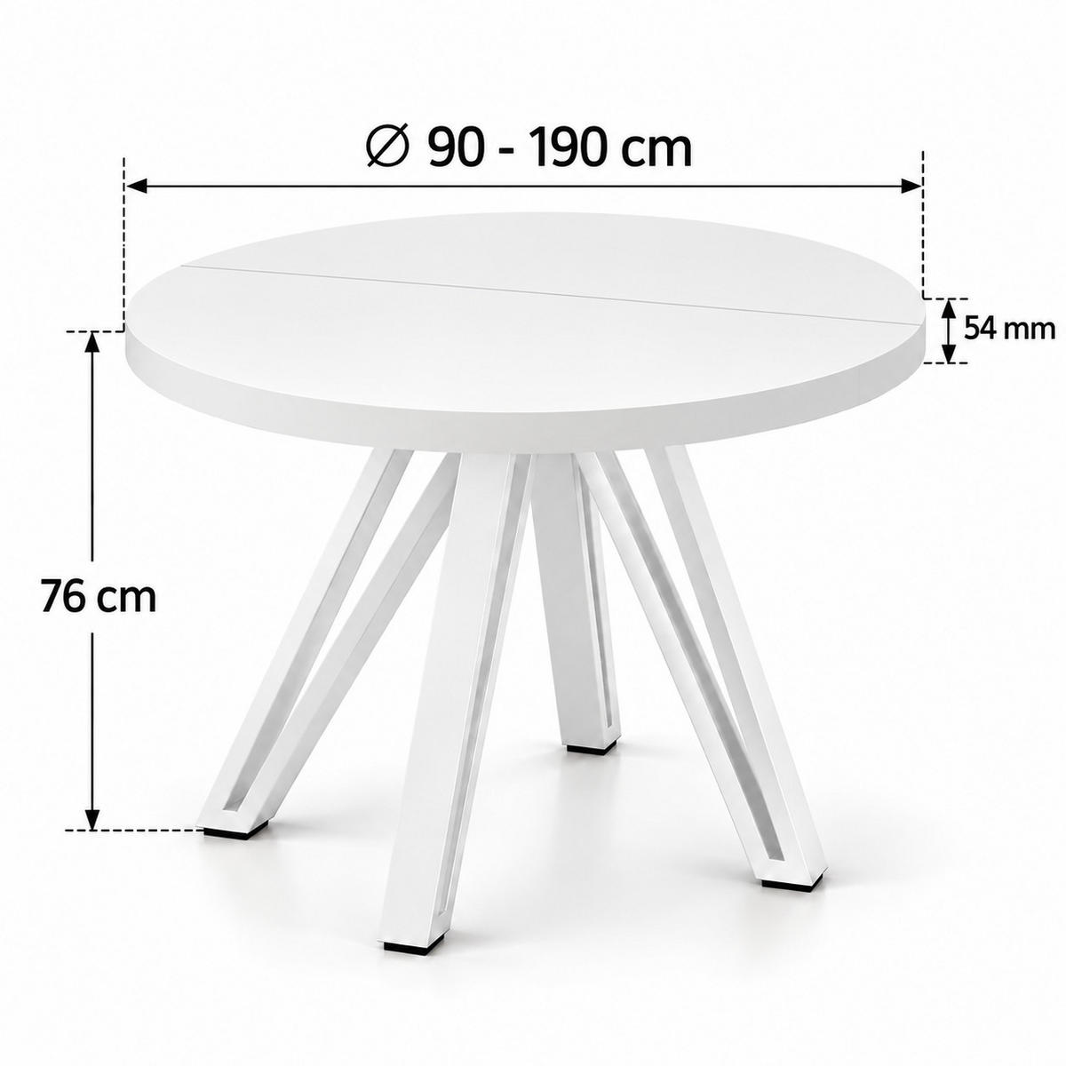 ESSTISCH rund ausziehbar 90/190/76 cm, Weiß, 54 cm Tischplatte + Industrial-Metallgestell Weiß - Weiß, Holzwerkstoff/Metall (90/190/76cm) - Damale Möbel