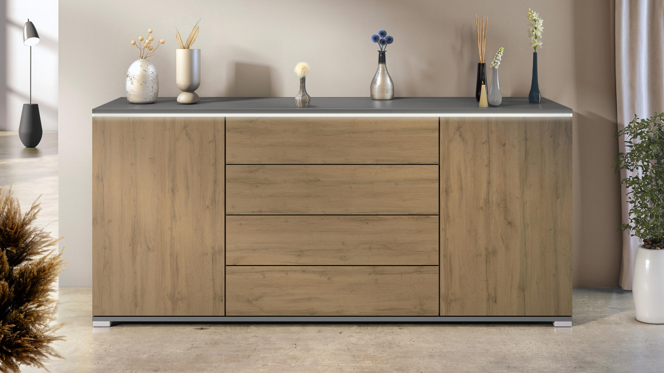 SIDEBOARD Faro Eiche Evoke - Eiche San Remo, Holzwerkstoff (166.5/75.5/35cm) - Vladon