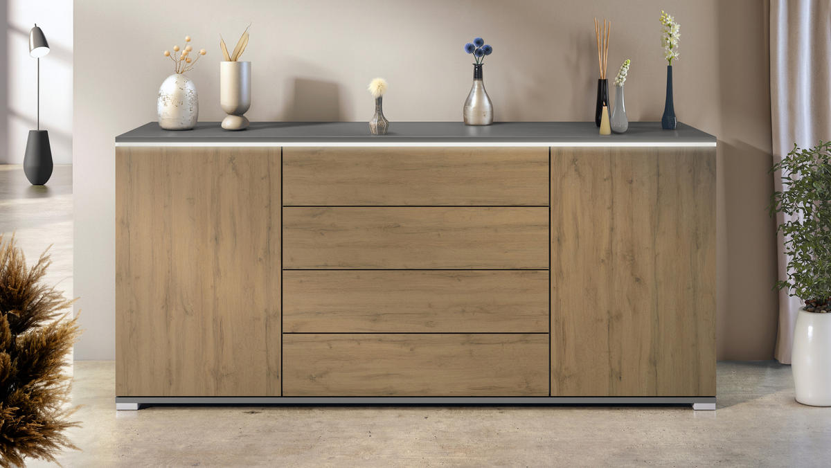 SIDEBOARD Faro Eiche Evoke - Eiche San Remo, Holzwerkstoff (166.5/75.5/35cm) - Vladon