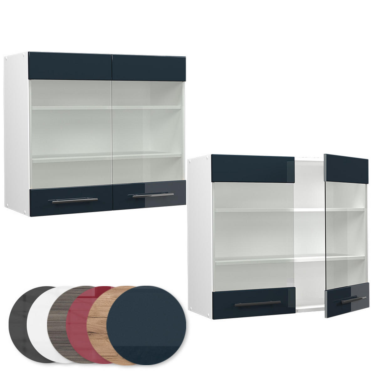 KÜCHENGLASSCHRANK Fame-Line Dunkelblau Hochglanz 80 cm - Weiß/Dunkelblau, Holzwerkstoff (80/72/34.1cm) - Vicco