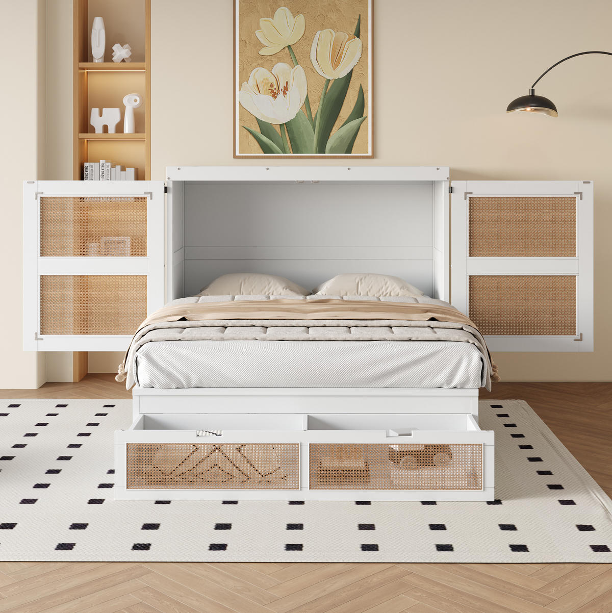BETT 140/200 cm als Wandklappbett in Weiß – inkl. Lattenrost & Stauraum - Weiß, Holzwerkstoff (140/200cm) - BEAOK