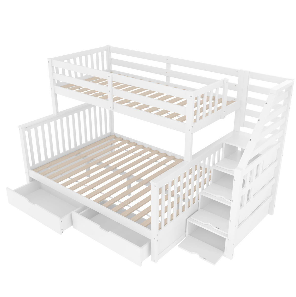 ETAGENBETT 90/200 + 140/200 cm aus Kiefer mit Schubladen und Absturzsicherung Weiß - Weiß, Holz (140/200cm) - Modenvie