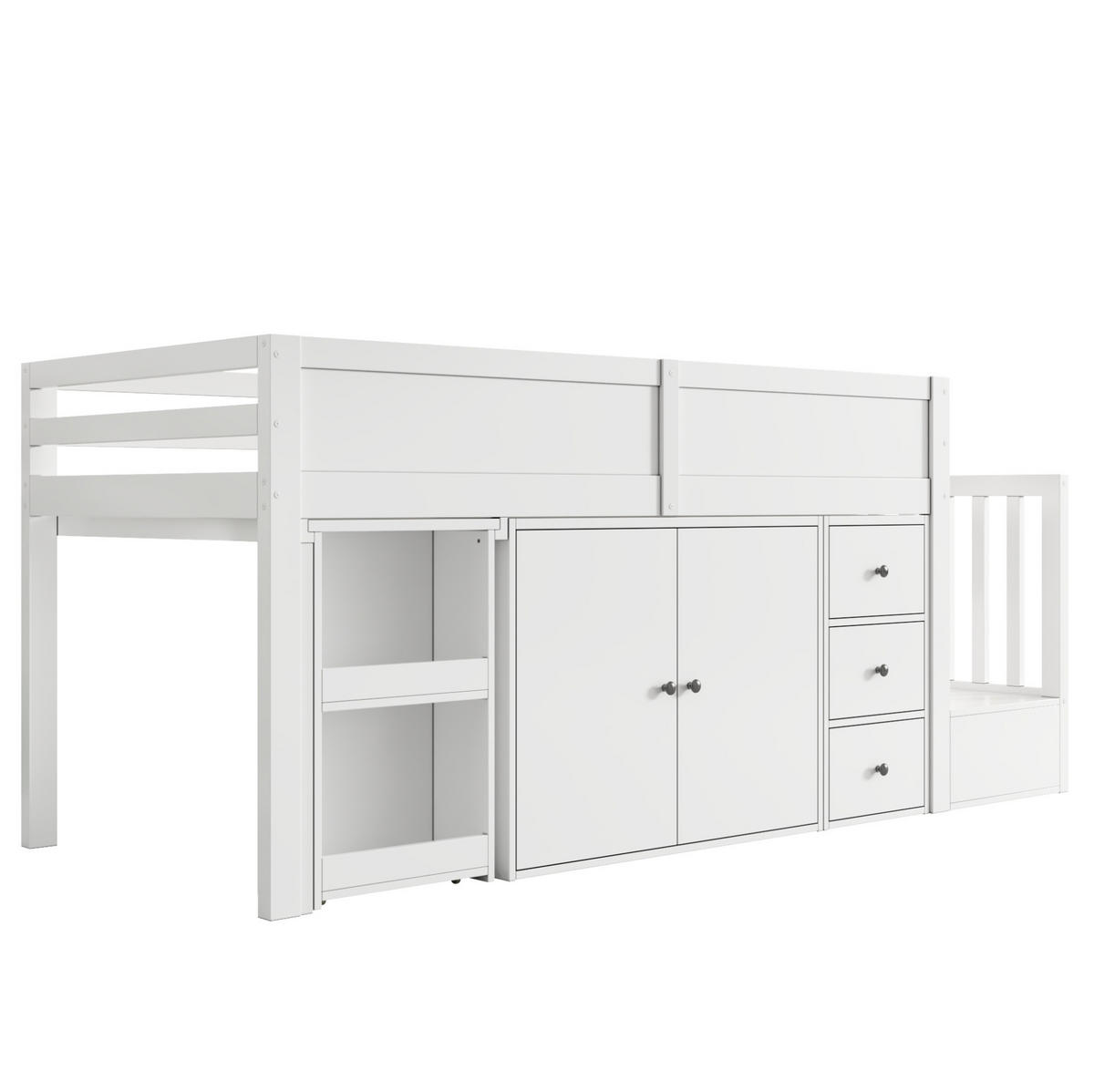 HOCHBETT mit ausziehbarem Schreibtisch und Stauraum 90x200 cm MDF Weiß - Weiß, Holzwerkstoff (90/200cm) - Beauniv
