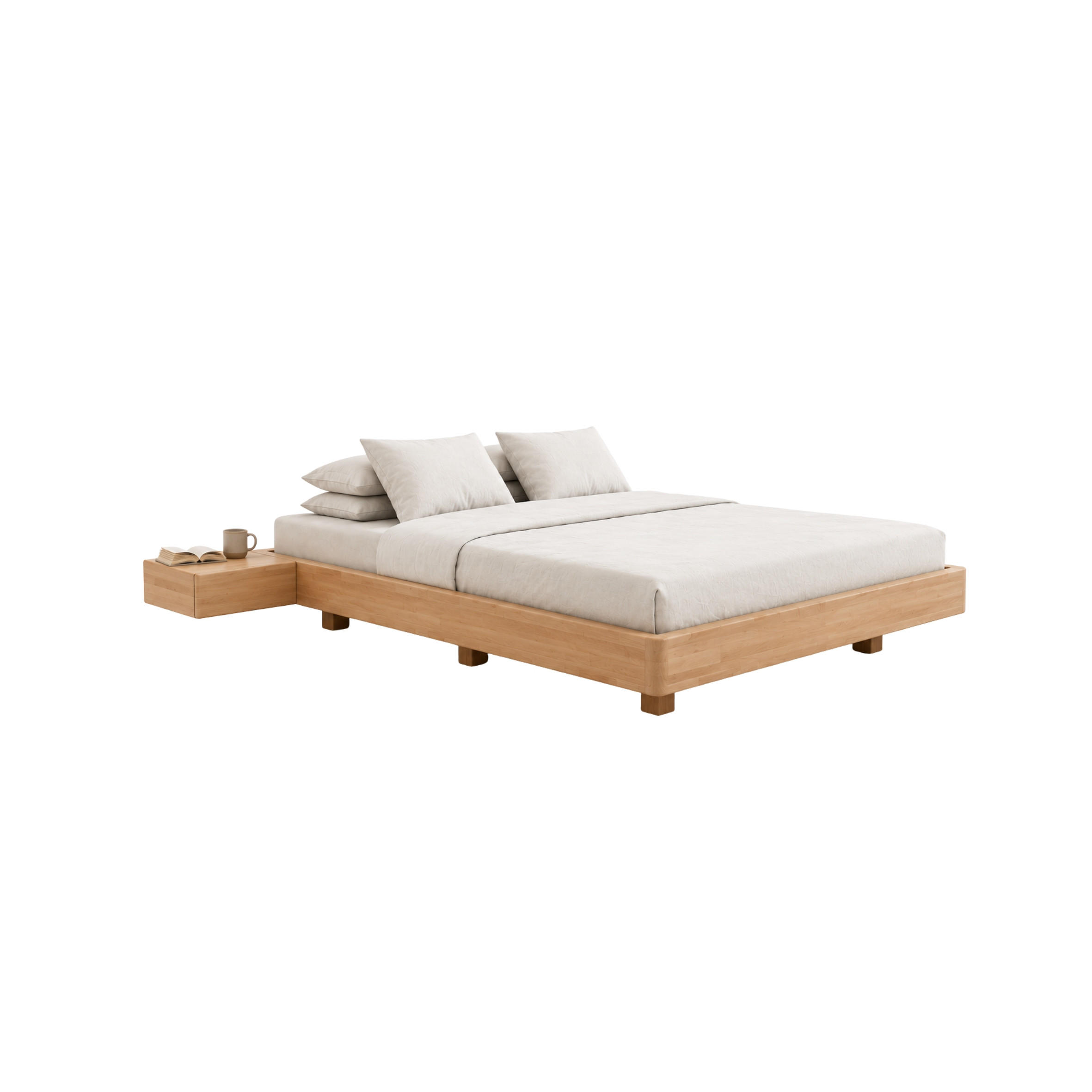 MASSIVHOLZBETT Lena Flat mit 2 Nachttischen, 200/200, Buche - lackiert, Naturfarben - Buchefarben, Holz/Buchenholz (200/200cm) - Visby