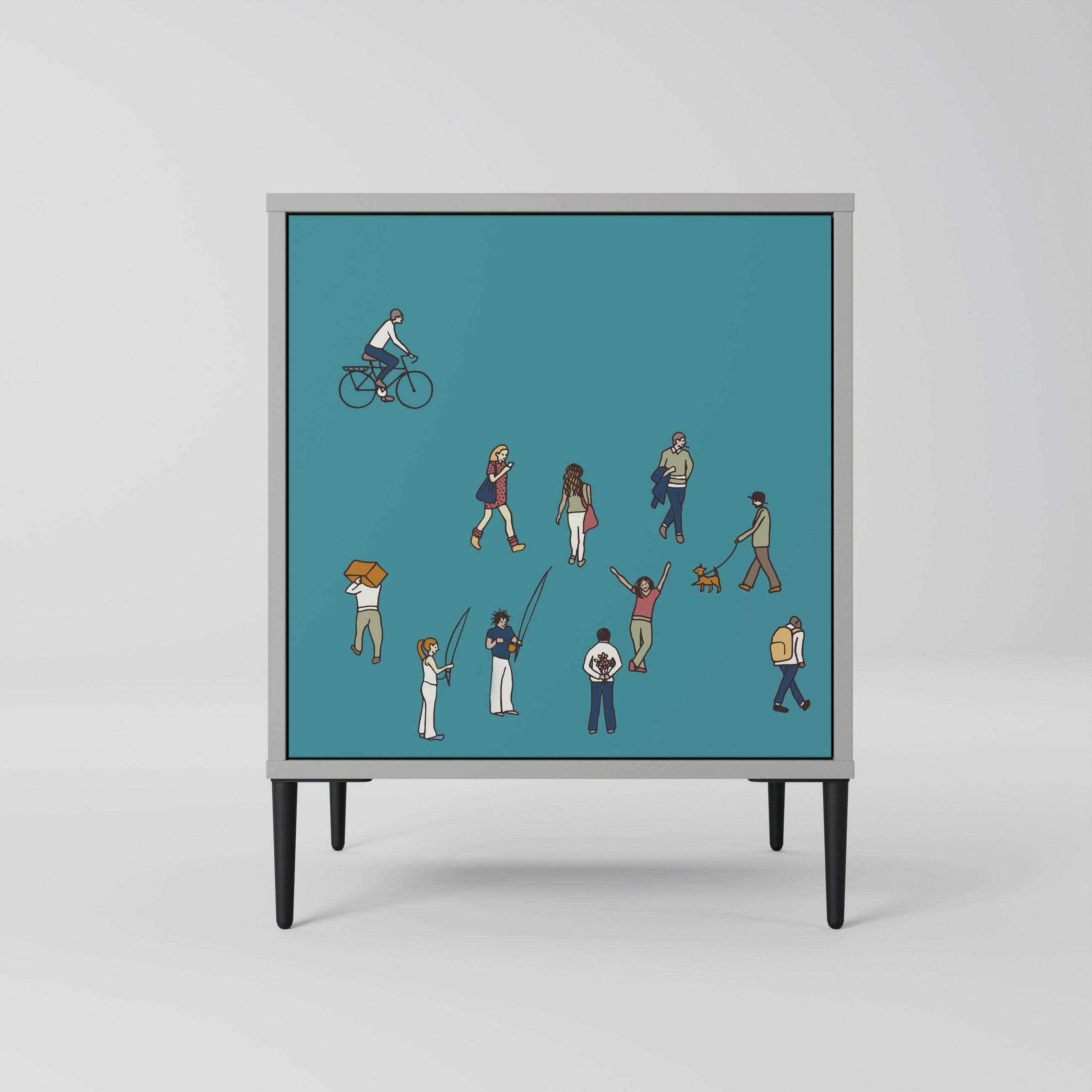 SIDEBOARD COLLECTIVE STREAM, Grau, 57,5x42x72,5 cm, Schwarze Metallfüße - Multicolor/Schwarz, Holzwerkstoff/Metall (57.5/72.5/42cm) - SpaceRebels