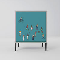 SIDEBOARD COLLECTIVE STREAM, Grau, 57,5x42x72,5 cm, Schwarze Metallfüße - Multicolor/Schwarz, Holzwerkstoff/Metall (57.5/72.5/42cm) - SpaceRebels