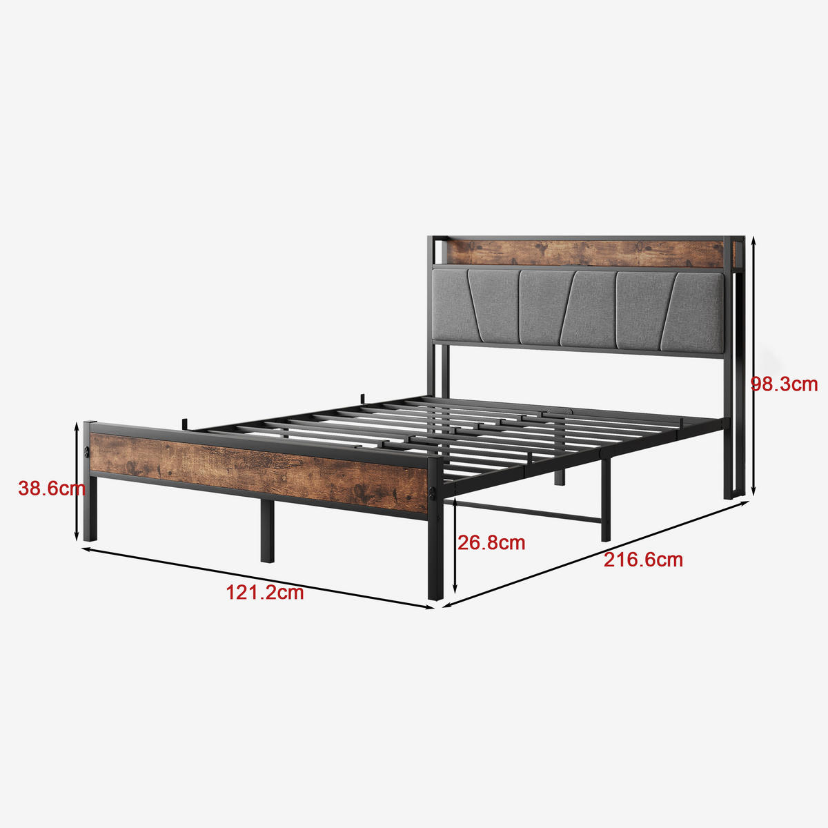 METALLBETT 120/200 cm Braun mit LED und USB - Braun, Metall (120/200cm) - Oxeza