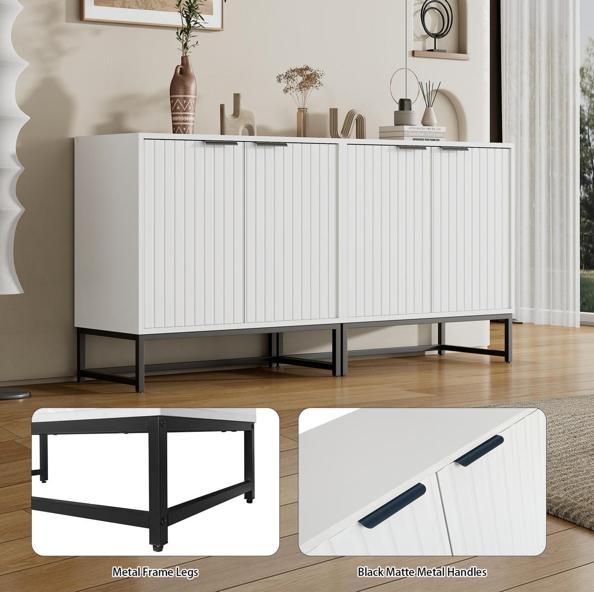 KOMMODE aus Spanplatte 80x40x80 cm Weiß mit Stauraum, Metallgriffen und Metallbeinen - Weiß, Holzwerkstoff (80/80/40cm) - Modfu