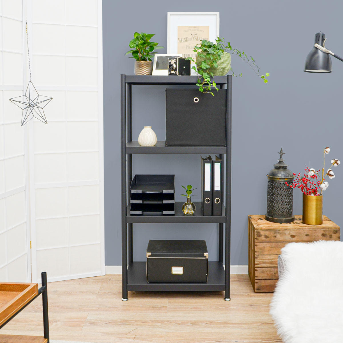 METALLREGAL 61x41x130 cm mit 4 Ebenen - Schwarz, Metall (41/130/61cm) - shelfr