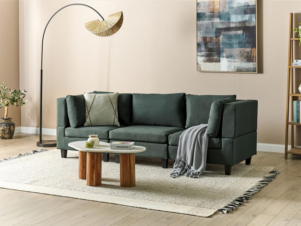 3-SITZER-SOFA Leinenoptik dunkelgrün Unstad - Schwarz/Grün, Textil (228/72/76cm) - Beliani