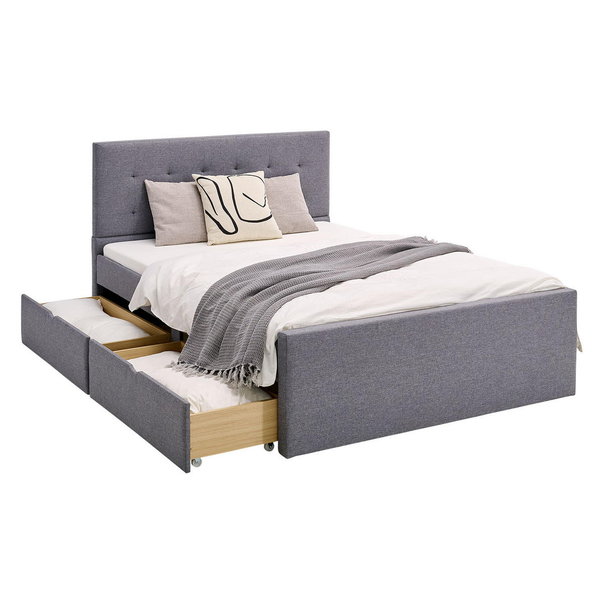 BETTKASTEN 2er Set 99/26/37 cm Grau - Grau, Holzwerkstoff/Textil - Homestyle4u