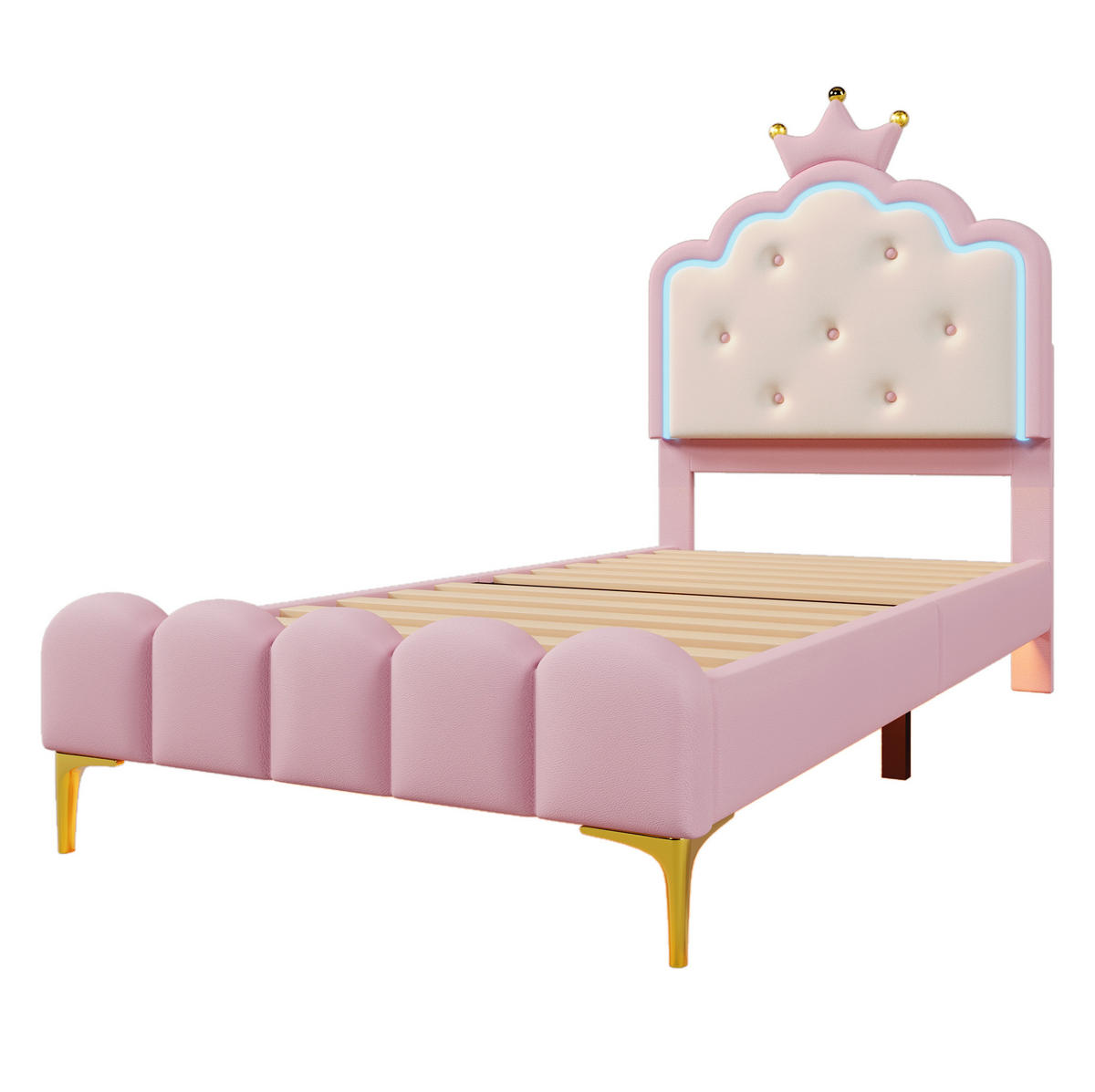 POLSTERBETT 90/200 cm mit Lattenrost und LED-Ambientebeleuchtung in Kronenform, Rosa - Rosa, Kunststoff (90/200cm) - Redom