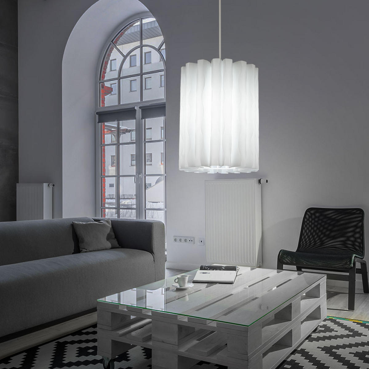 LED HÄNGELEUCHTE gewellt Weiß - Weiß, Kunststoff (27/27/135cm) - Esto