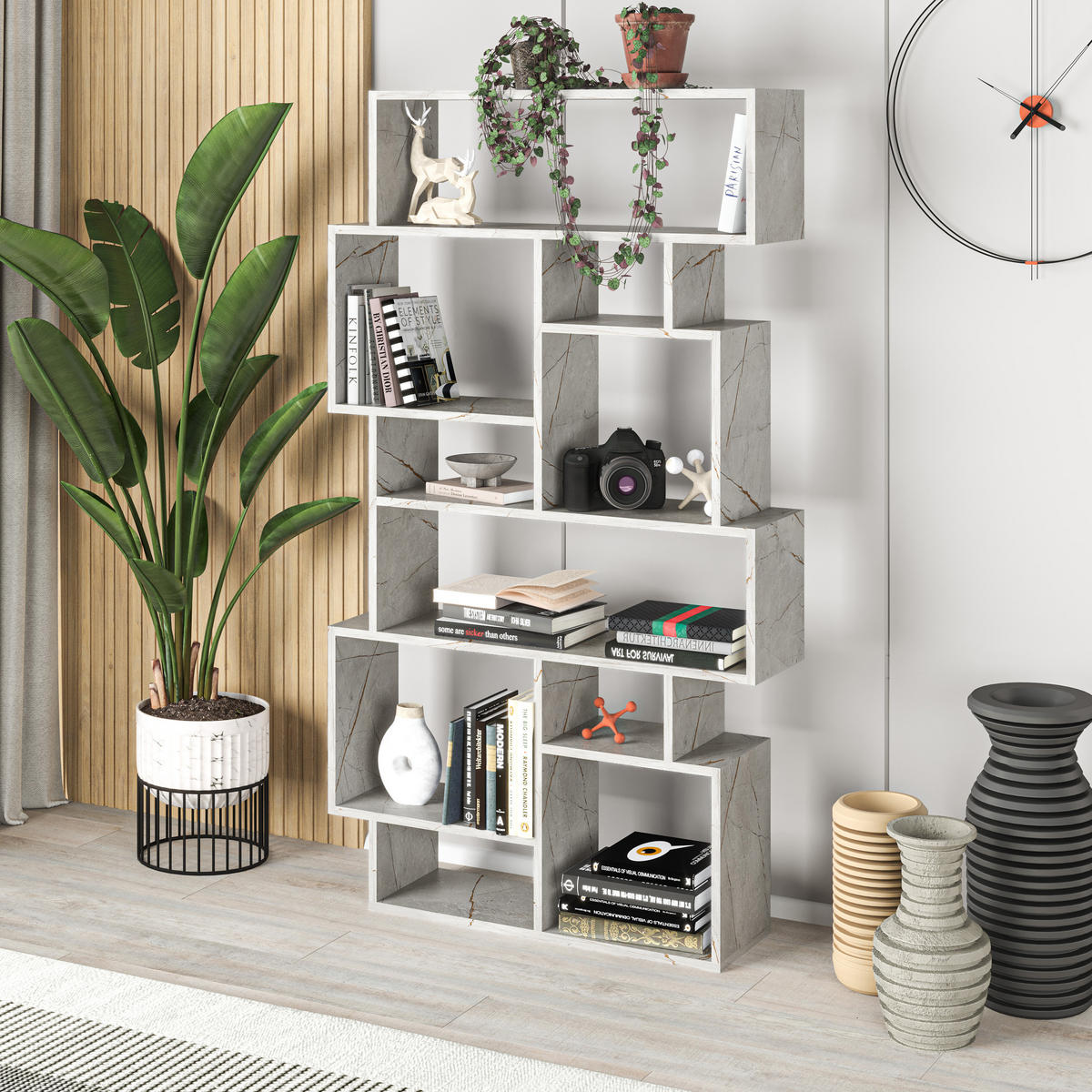 BÜCHERREGAL Karmato Goldmarmor-Effekt 96/25,5/168,5 cm - Goldfarben, Holzwerkstoff (96/168.5/25.5cm) - Decortie
